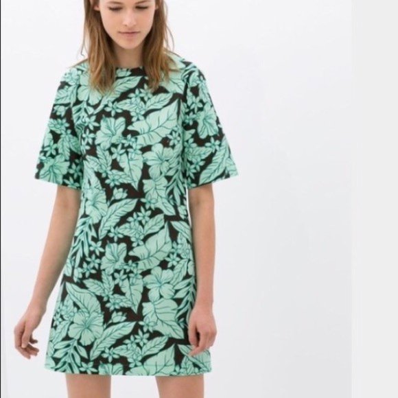 NWT Zara Tropical Print Dress - Picture 1 of 7